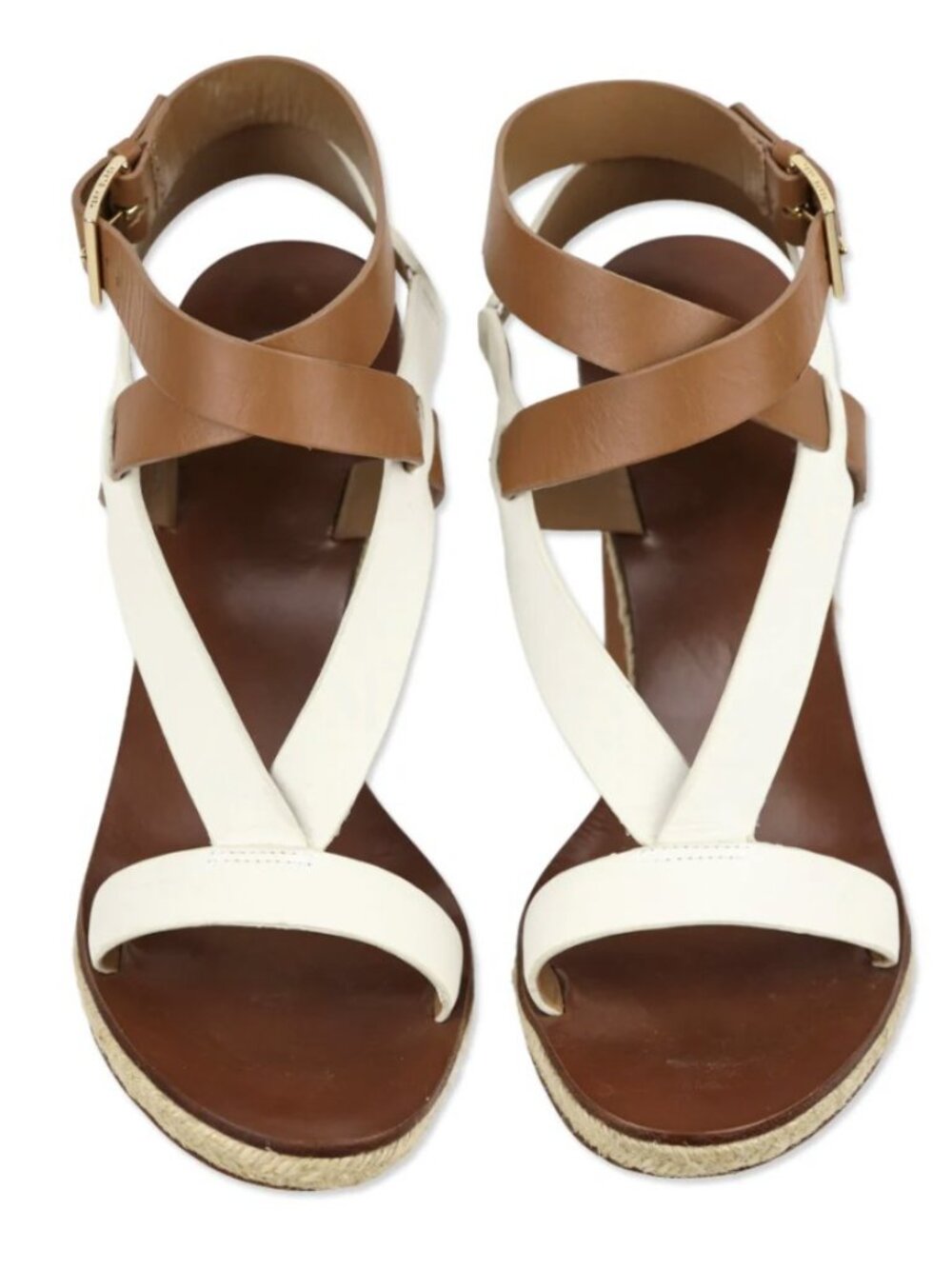 Tory Burch Marbella Brown/Ivory Leather Ankle Strap Espadrille Sandal - Picture 2 of 12